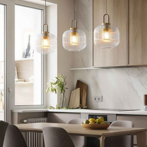 Tosqa Pendant Light – Ribbed Glass Hanging Lamp | Modern Ambient Interior Lighting
