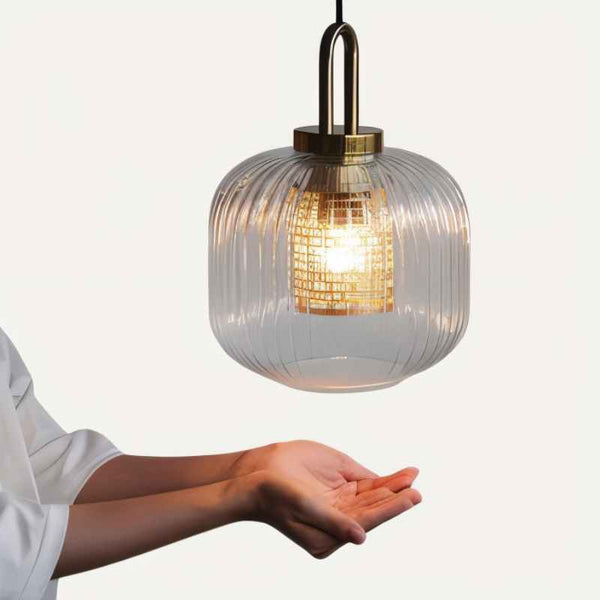 Tosqa Pendant Light – Ribbed Glass Hanging Lamp | Modern Ambient Interior Lighting