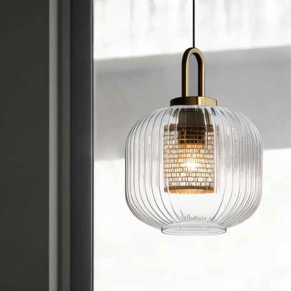 Tosqa Pendant Light – Ribbed Glass Hanging Lamp | Modern Ambient Interior Lighting