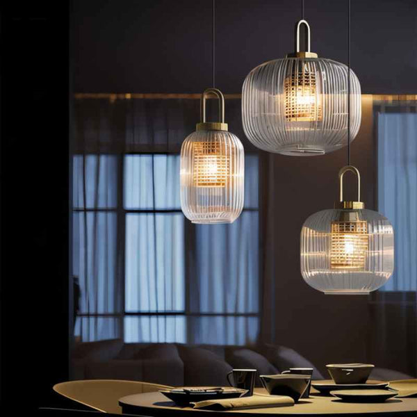 Tosqa Pendant Light – Ribbed Glass Hanging Lamp | Modern Ambient Interior Lighting