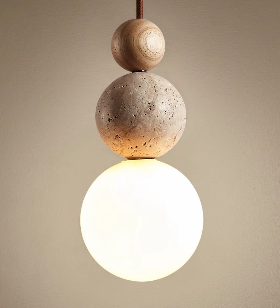 Travertine Stone Pendant Light – Natural Lava Rock Hanging Lamp | Modern Rustic Interior Lighting